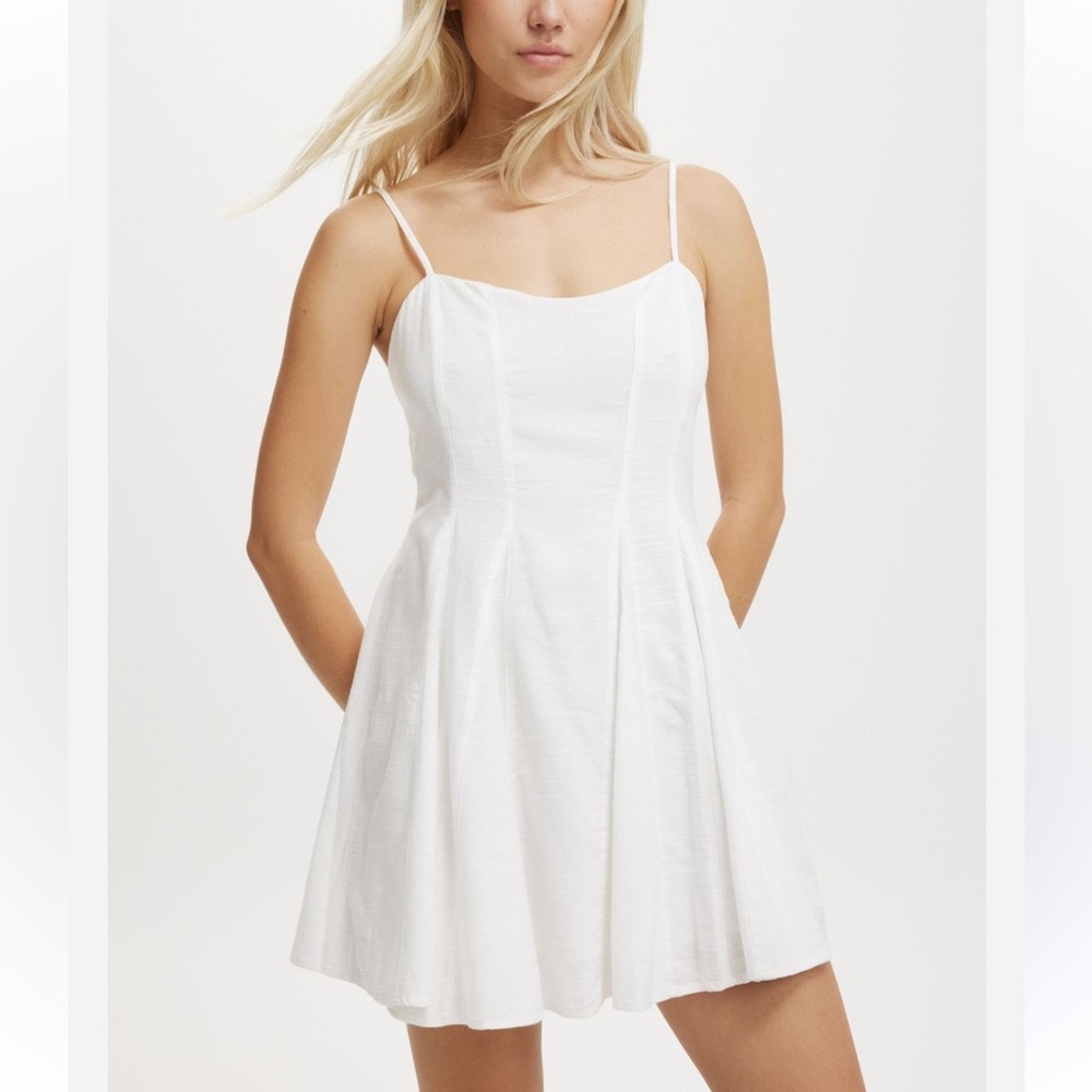 Nwt Cotton On Kiera Organic Cotton White Spaghetti Strap Godet Dress Size 8